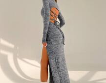 Трикотажна сукня міді зі шнурівкою на спинці Трикотажна сукня міді зі шнурівкою на спинці | PUSHKA SHOP