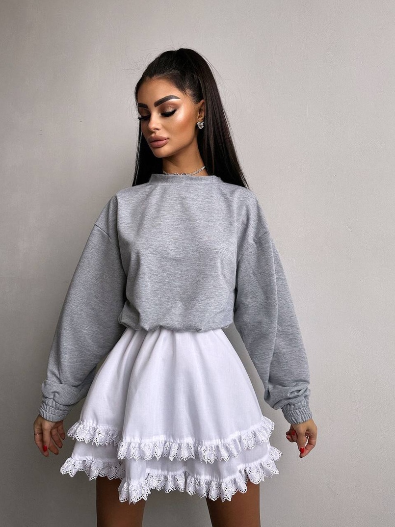 Комплект: спідниця , декорована мереживом + світшот Комплект: спідниця , декорована мереживом + світшот | PUSHKA SHOP