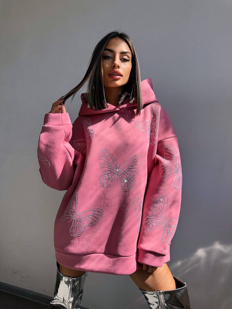 Трендове худі over size із сяючими стразами  | PUSHKA SHOP