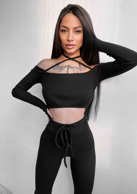 Трикотажный комплект: топ с завязками + леггинсы  Трикотажный комплект: топ с завязками + леггинсы  | PUSHKA SHOP