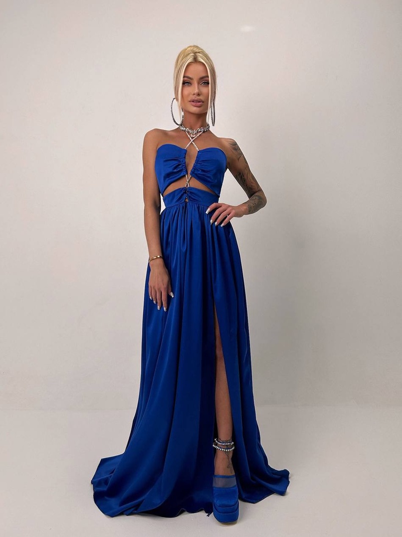 Атласна сукня максі із шнуром зі стразами  | PUSHKA SHOP