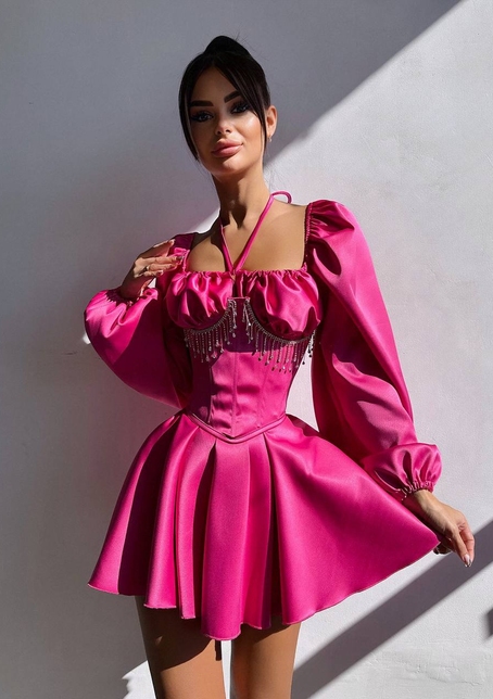 Сукня з корсетом, декорованим бахромою зі страз Ручна робота  | PUSHKA SHOP