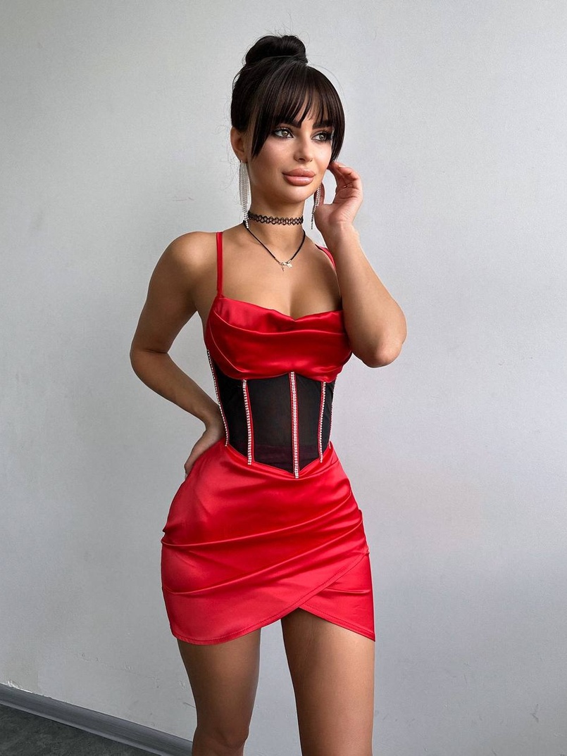 Комплект: корсет, декорований стразами + спідниця міні з драпіруванням   Комплект: корсет, декорований стразами + спідниця міні з драпіруванням   | PUSHKA SHOP