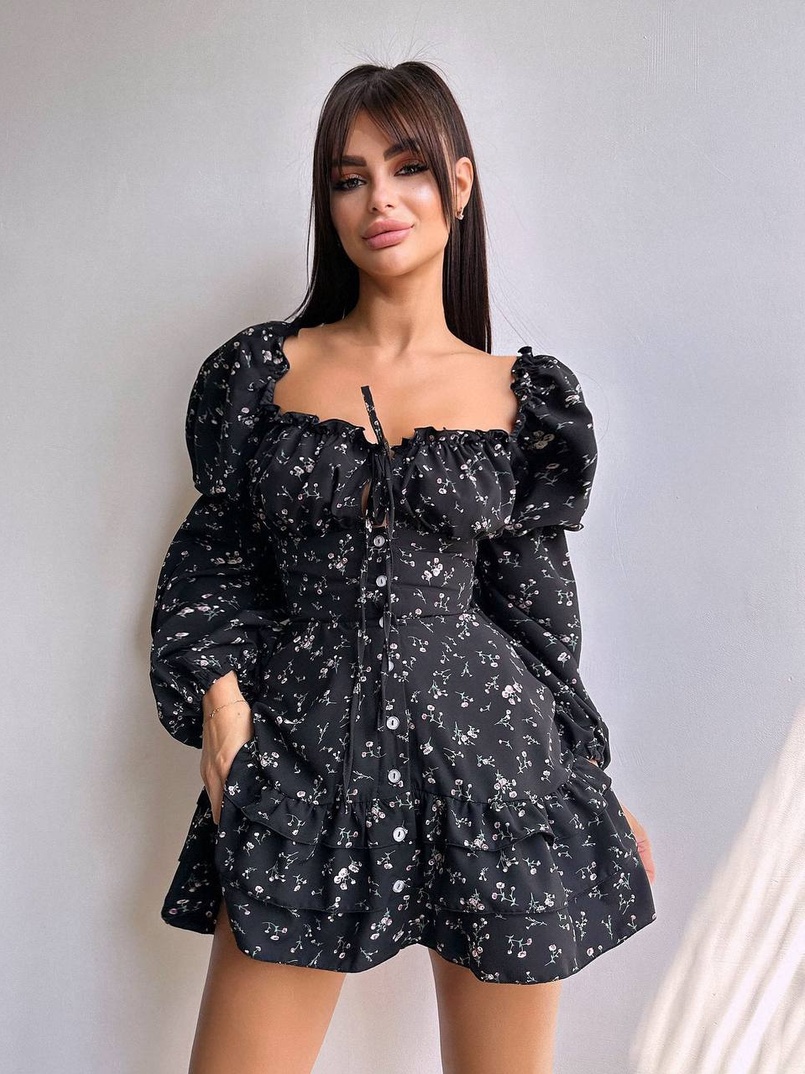 Сукня з квітковим принтом з воланами на ґудзиках  Сукня з квітковим принтом з воланами на ґудзиках  | PUSHKA SHOP