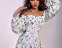 Сукня міді з розрізом в квітковий принт + прозорий корсет  | PUSHKA SHOP