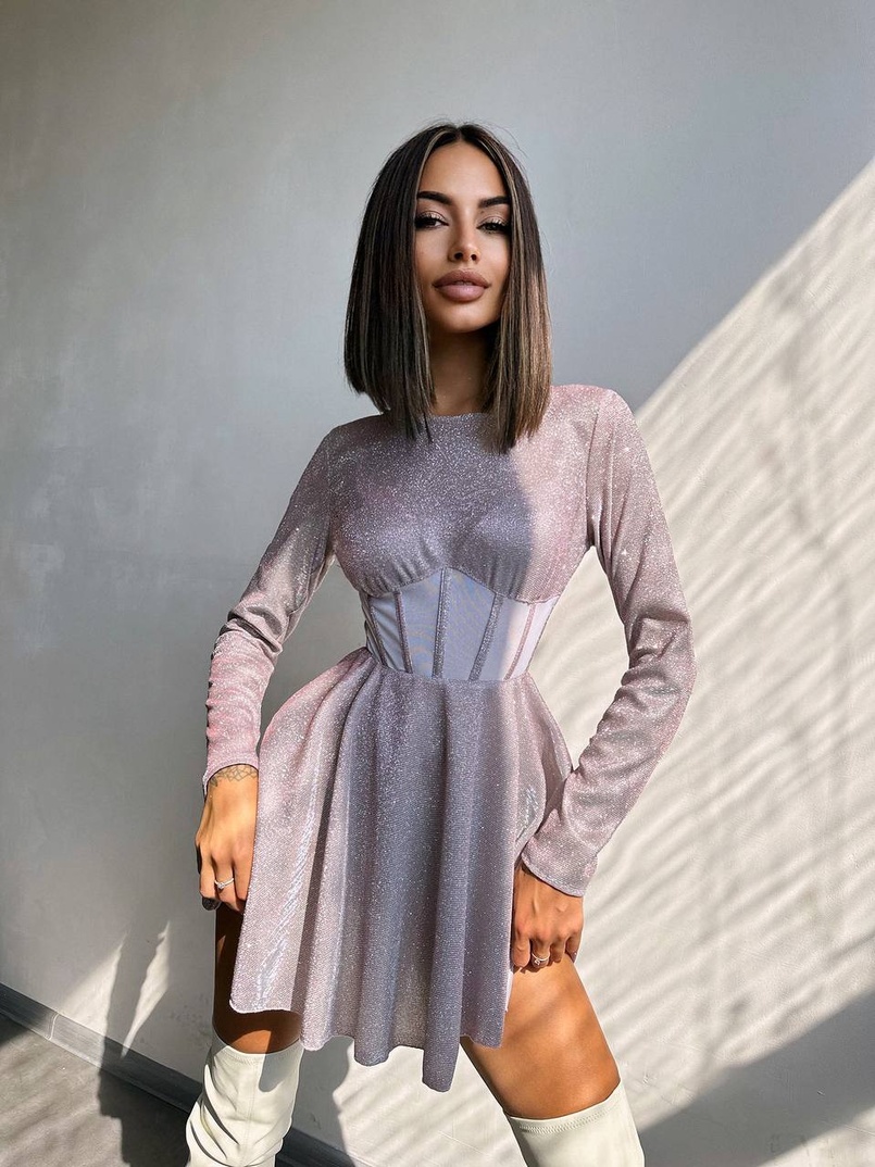 Приталена блискуча сукня з корсетною вставкою та пишною спідницею-сонцем | PUSHKA SHOP