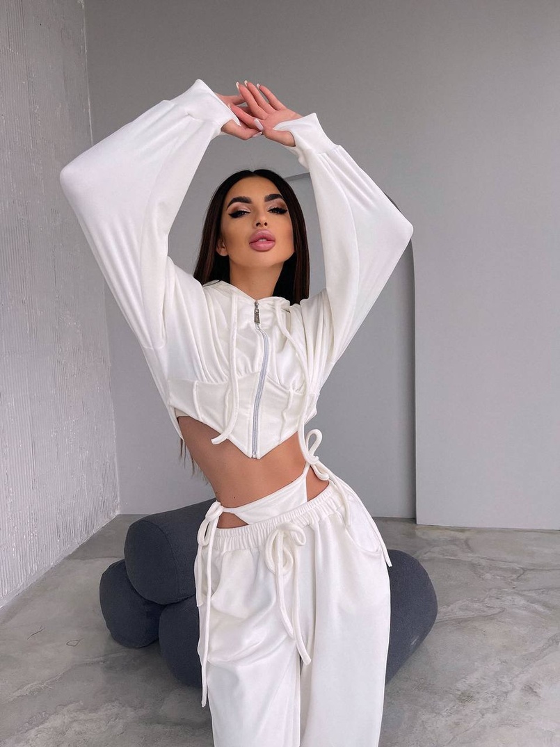 Велюровий комплект: кофта з корсетними елементами + джогери з імітацією трусиків | PUSHKA SHOP