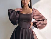 Атласна корсетна сукня з пишною подвійною спідницею та об‘ємними рукавами Атласна корсетна сукня з пишною подвійною спідницею та об‘ємними рукавами | PUSHKA SHOP