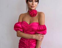 Сукня - міні з драпіруванням та трояндою-чокером | PUSHKA SHOP