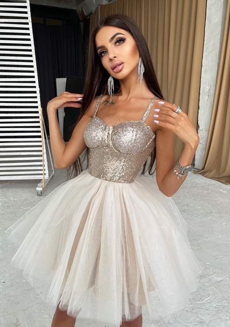 Платье-бюстье с пайетками и пышной фатиновой юбкой   Платье-бюстье с пайетками и пышной фатиновой юбкой   | PUSHKA SHOP