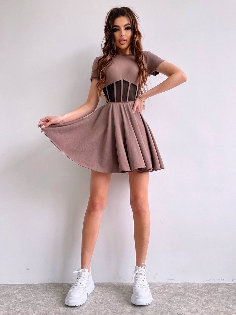 Сукня-міні  з елементами корсету  та спідницею солнцем Сукня-міні  з елементами корсету  та спідницею солнцем | PUSHKA SHOP