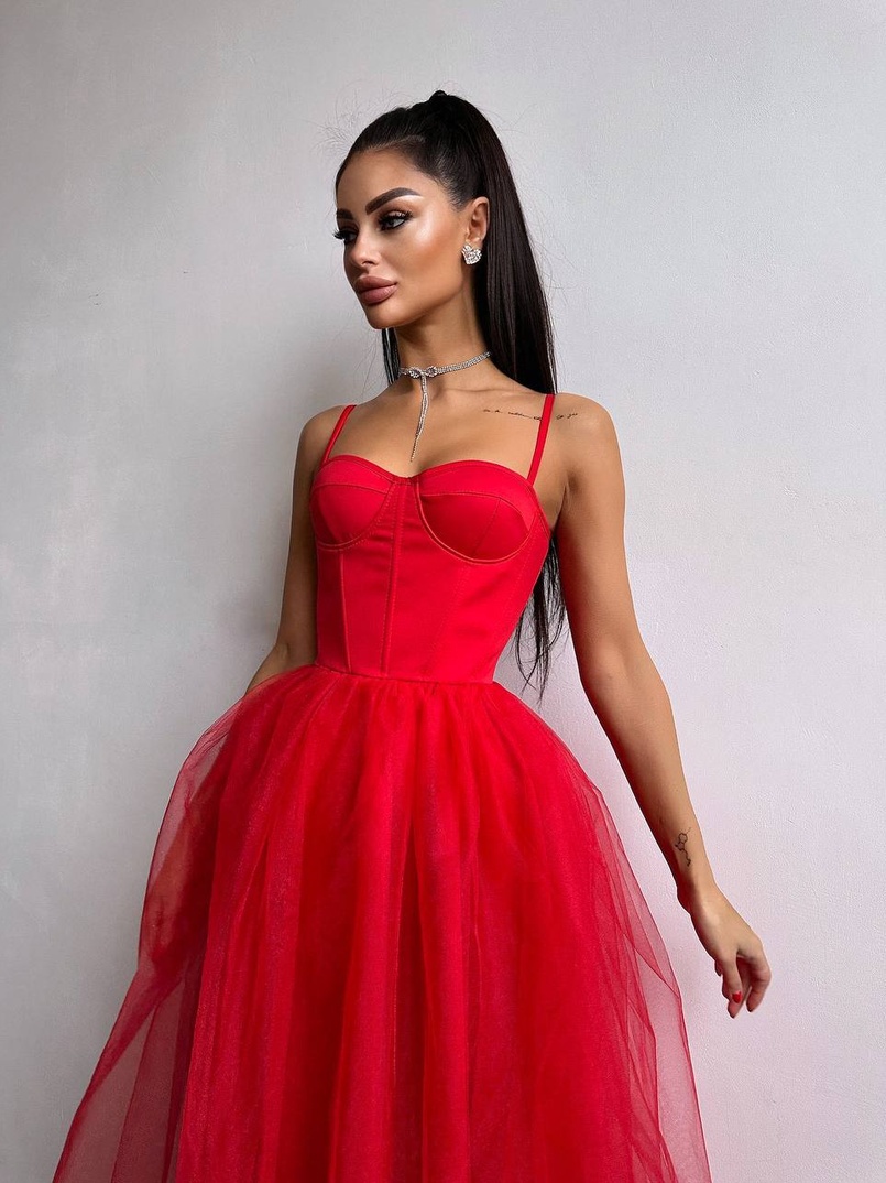 Сукня міді із чашечками з пишною спідницею | PUSHKA SHOP