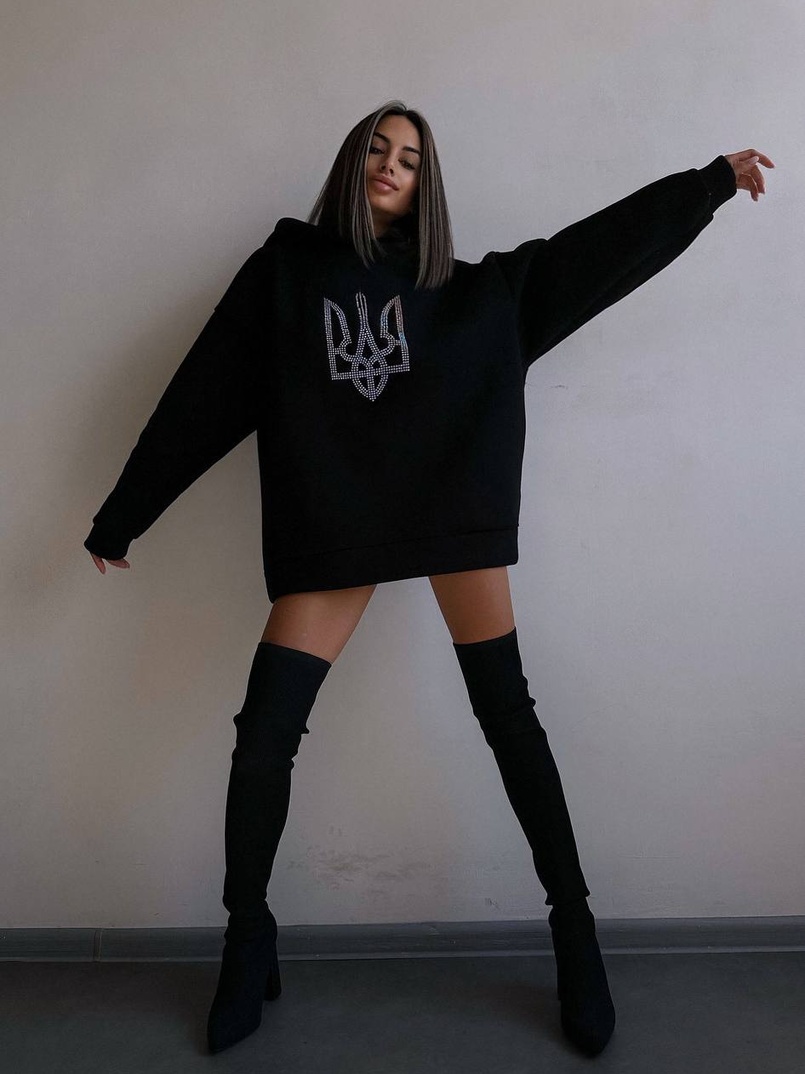 Патріотичне  худі over size із сяючими стразами Патріотичне  худі over size із сяючими стразами | PUSHKA SHOP