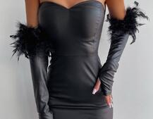 Сукня міні, декорована натуральними пір'ям Сукня міні, декорована натуральними пір'ям | PUSHKA SHOP