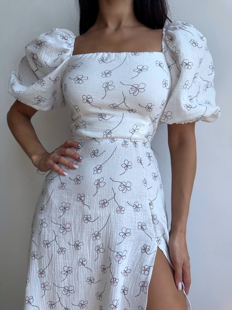 Сукня -міді зі шнурівкою на спинці та розрізом на ніжці з принтом  Сукня -міді зі шнурівкою на спинці та розрізом на ніжці з принтом  | PUSHKA SHOP