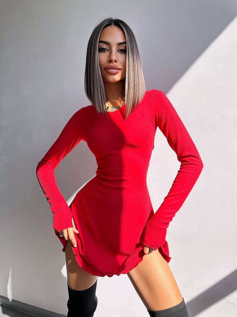 Трикотажна сукня міні  зі шнурівкою на спинці    | PUSHKA SHOP