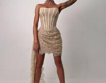 Мереживна сукня міні зі шлейфом   | PUSHKA SHOP