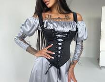 Шелковое платье + атласный корсет на шнуровке | PUSHKA SHOP