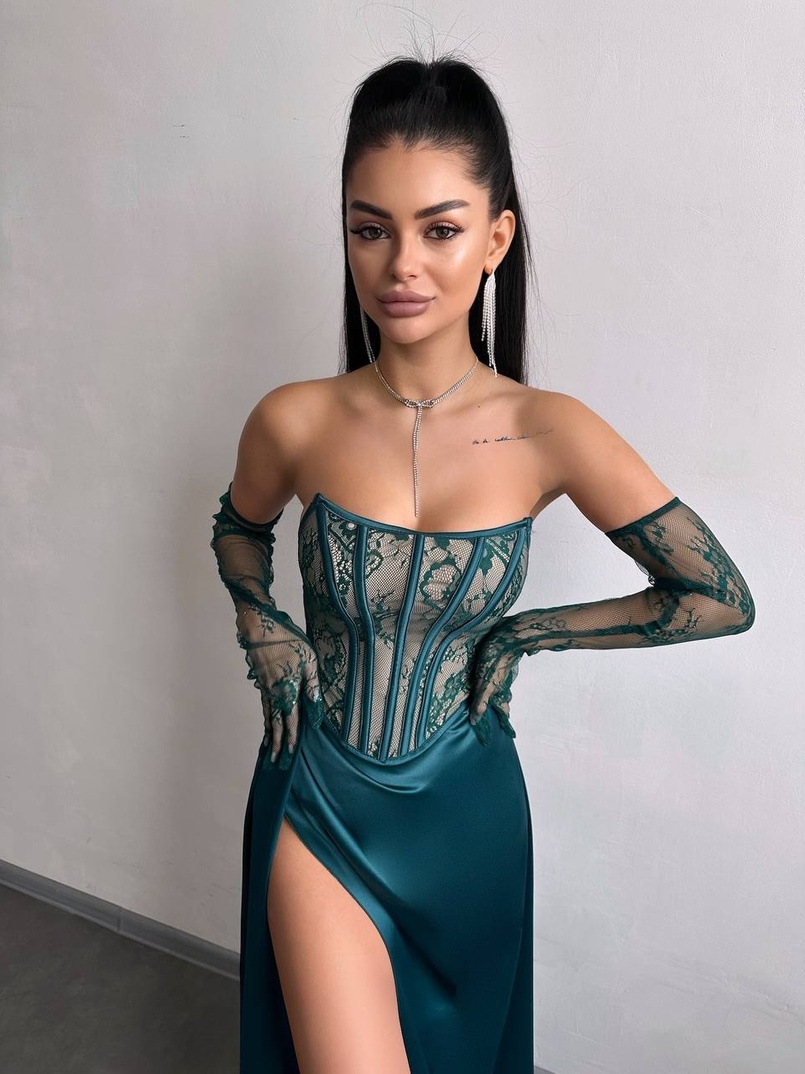 Комплект : мереживий корсет   + рукавички + спідниця максі | PUSHKA SHOP