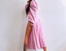 Муслінова сукня -міді з розрізом на ніжці  | PUSHKA SHOP