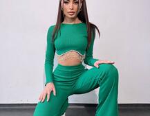 Комплект : штани кльош і топ , декорований бахромою зі страз Ручна робота Комплект : штани кльош і топ , декорований бахромою зі страз Ручна робота | PUSHKA SHOP