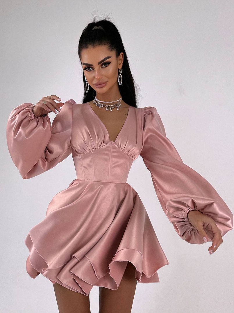 Атласна корсетна сукня  з пишною подвійною спідницею  | PUSHKA SHOP