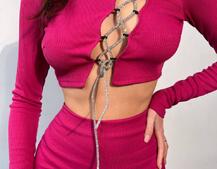 Комплект : штани кльош і топ декорований шнурком зі стразами  Комплект : штани кльош і топ декорований шнурком зі стразами  | PUSHKA SHOP