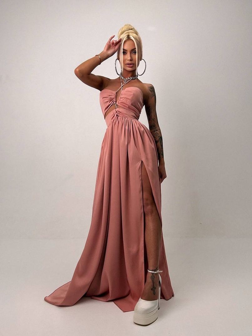 Атласна сукня максі із шнуром зі стразами  Атласна сукня максі із шнуром зі стразами  | PUSHKA SHOP