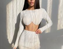 Трикотажный комплект: топ с чашечками push up + юбка миди с разрезом  Трикотажный комплект: топ с чашечками push up + юбка миди с разрезом  | PUSHKA SHOP