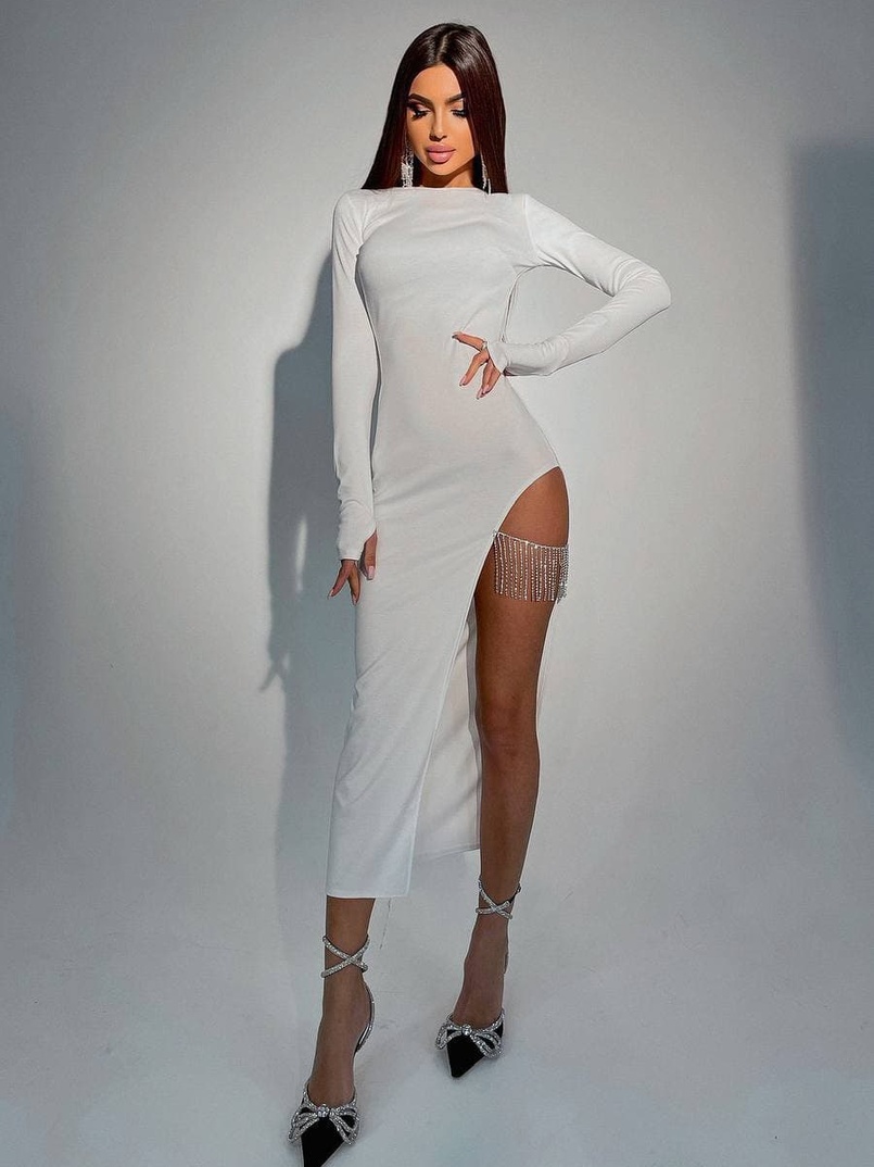 Сукня з розрізом, декорована бахромою зі страз | PUSHKA SHOP