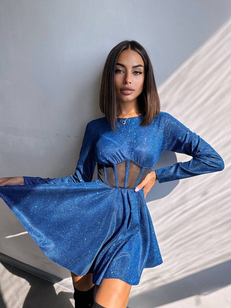 Приталена блискуча сукня з корсетною вставкою та пишною спідницею-сонцем | PUSHKA SHOP