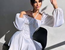 Сукня з корсетом, декорованим бахромою зі страз Ручна робота  | PUSHKA SHOP