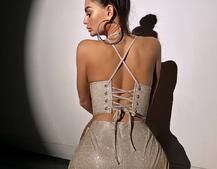 Сяючий комплект: корсет + спідниця міні з драпіруванням Сяючий комплект: корсет + спідниця міні з драпіруванням | PUSHKA SHOP