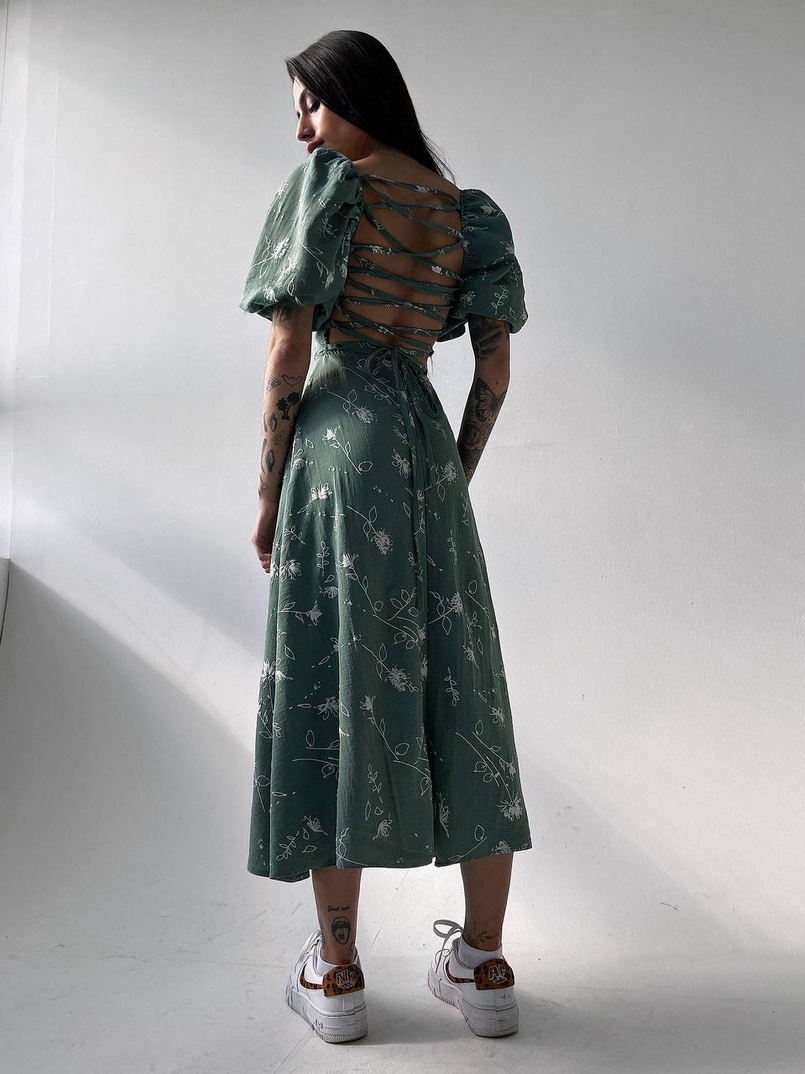 Платье миди со шнуровкой на спинке  | PUSHKA SHOP