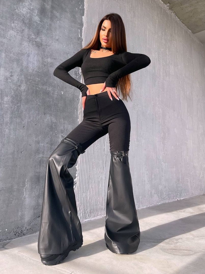 Штани-кльош  з металевими застібками   Штани-кльош  з металевими застібками   | PUSHKA SHOP