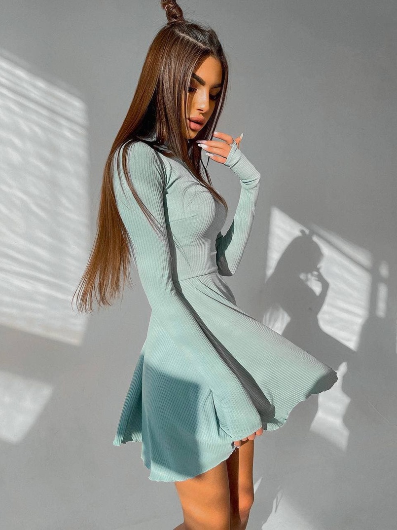 Приталенное трикотажное платье с высоким горлом | PUSHKA SHOP