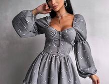 Сукня з квітковим принтом з воланами на ґудзиках  | PUSHKA SHOP