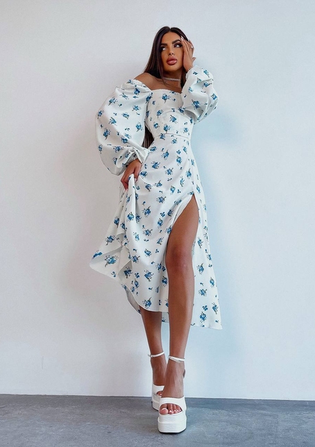 Сукня -міді зі шнурівкою на спинці та розрізом на ніжці | PUSHKA SHOP