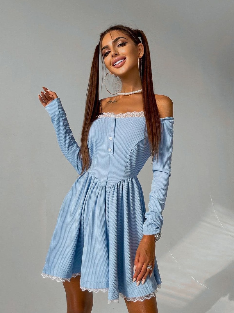 Трикотажное платье, декорированное кружевом   Трикотажное платье, декорированное кружевом   | PUSHKA SHOP