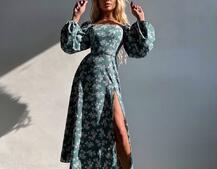 Улюблена сукня-міді зі шнурівкою на спинці та розрізом на ніжці Улюблена сукня-міді зі шнурівкою на спинці та розрізом на ніжці | PUSHKA SHOP