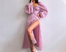 Муслінова сукня -міді з розрізом на ніжці  | PUSHKA SHOP