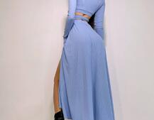 Трикотажный комплект: юбка  миди с разрезом + топ с завязками на талии  Трикотажный комплект: юбка  миди с разрезом + топ с завязками на талии  | PUSHKA SHOP