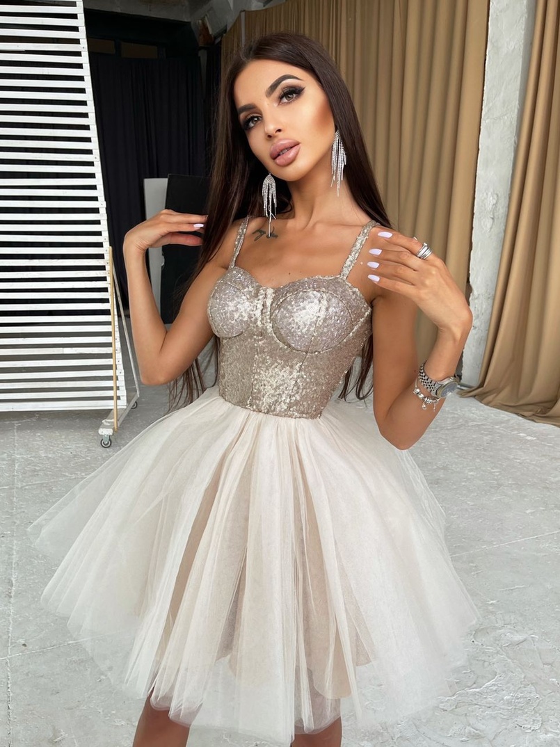 Платье-бюстье с пайетками и пышной фатиновой юбкой   | PUSHKA SHOP