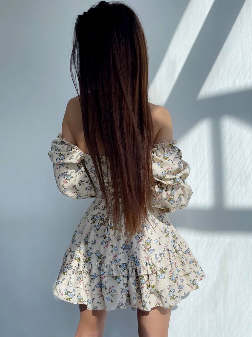 Сукня з квітковим принтом з воланами на ґудзиках  | PUSHKA SHOP