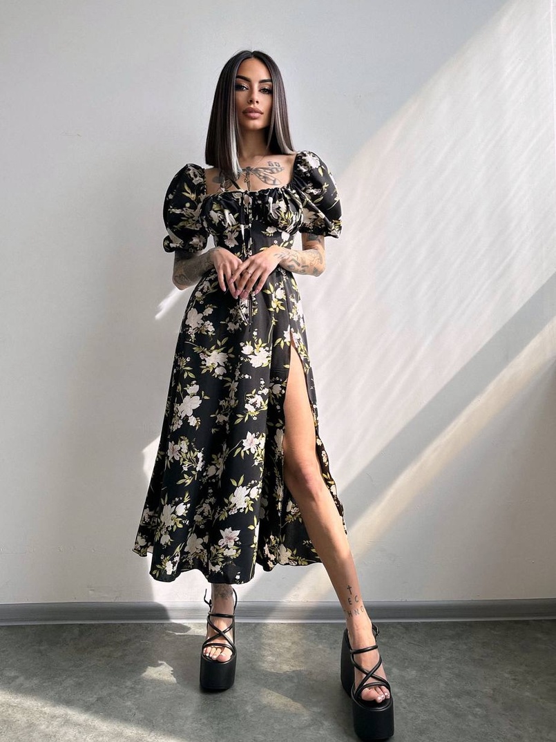 Сукня- міді  з квітковим принтом | PUSHKA SHOP