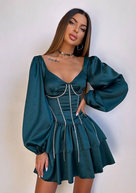 Комплект: сукня з подвійною спідницею + корсет, декорований стразами    | PUSHKA SHOP