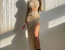 Трикотажный комплект: топ с чашечками push up + юбка миди с разрезом  Трикотажный комплект: топ с чашечками push up + юбка миди с разрезом  | PUSHKA SHOP