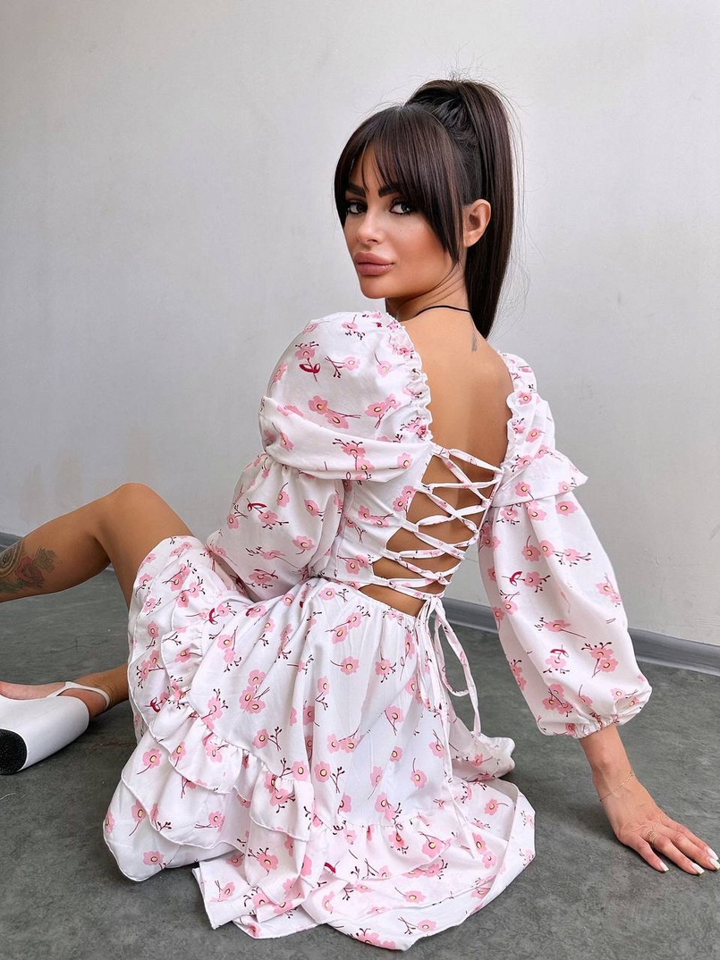 Квіткова сукня з воланами та шнуровкою по спинці | PUSHKA SHOP