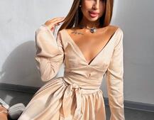 Атласна корсетна сукня  з пишною спідницею та зав‘язками на талії | PUSHKA SHOP