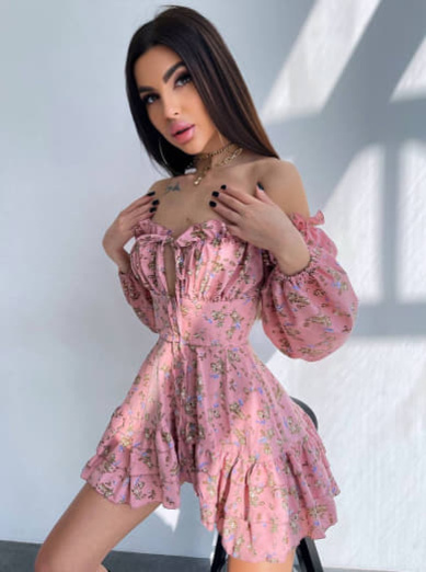 Сукня з квітковим принтом з воланами на ґудзиках  Сукня з квітковим принтом з воланами на ґудзиках  | PUSHKA SHOP